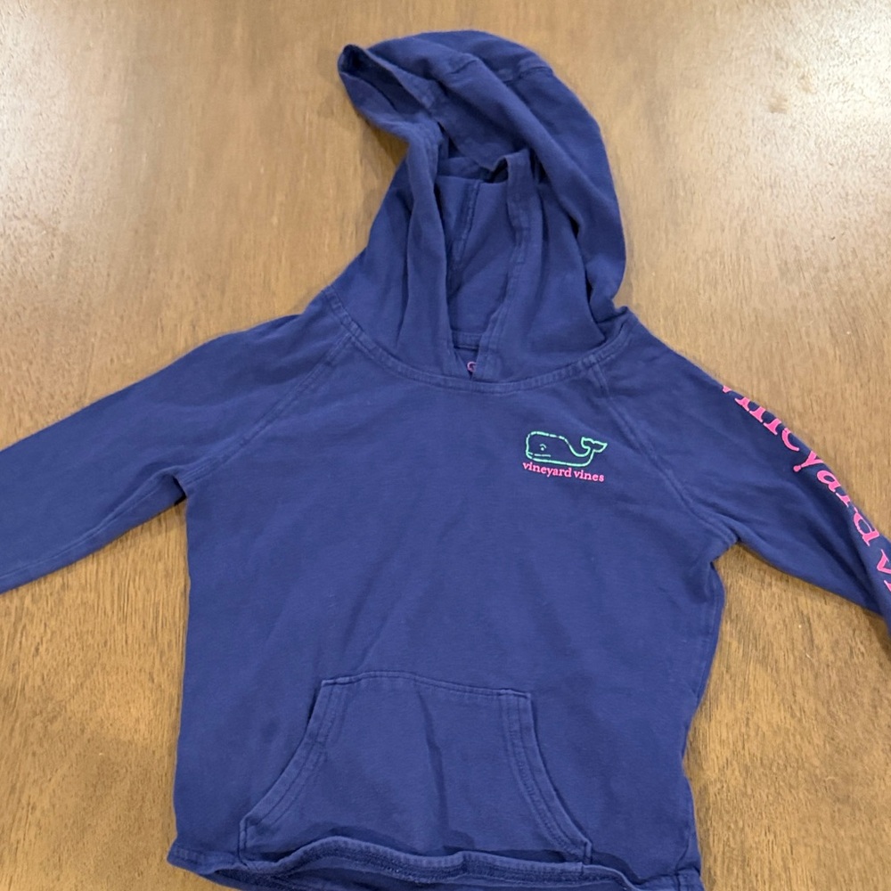 Vineyard Vines Kids Navy Blue Hoodie with Pink Logo